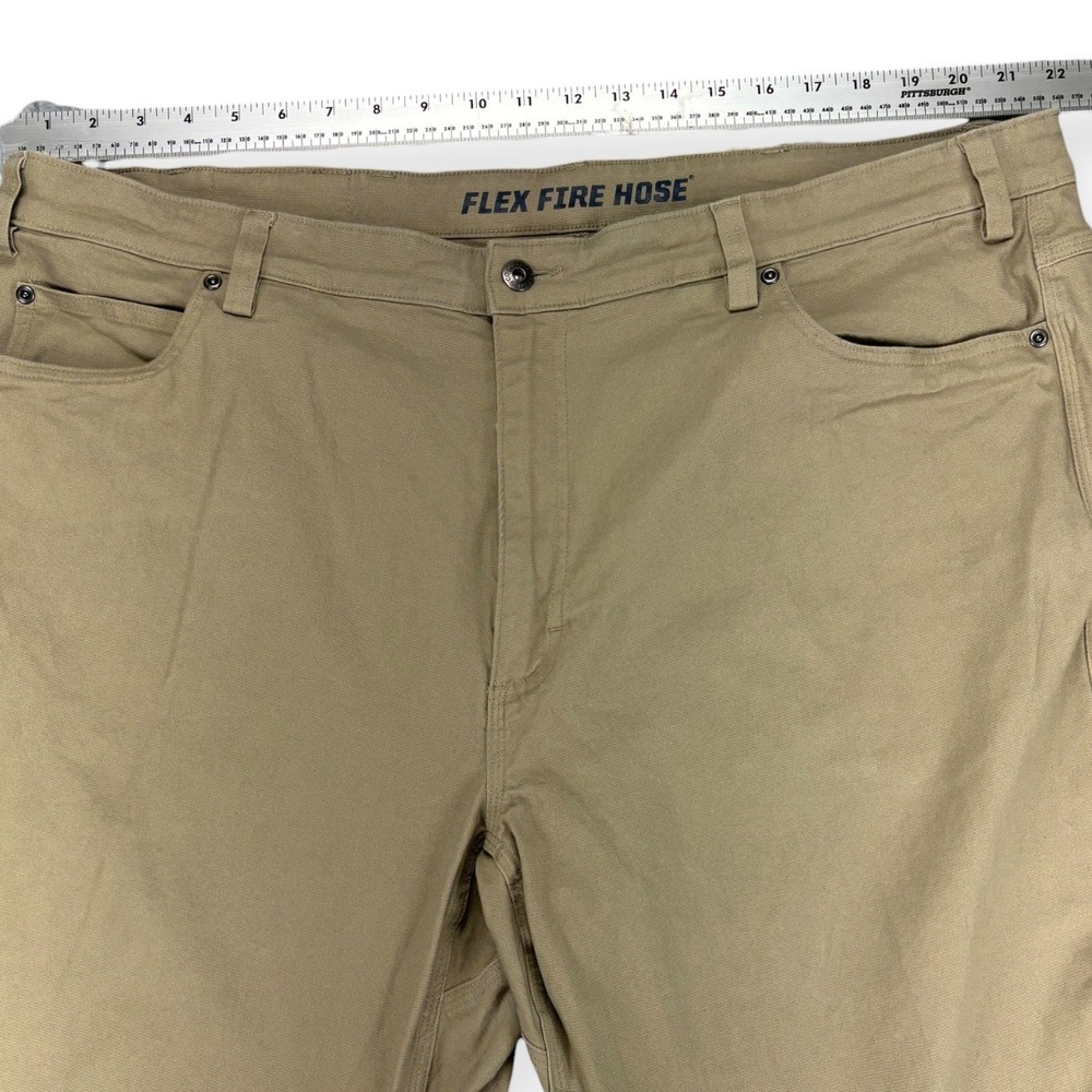 Duluth Trading Flex Fire Hose Pants Mens 46x32 Khaki Relaxed Fit Workwear Canvas - Picture 6 of 8